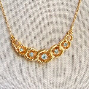 NVC dainty goldtone bar pendant chain necklace with rhinestones and rope texture